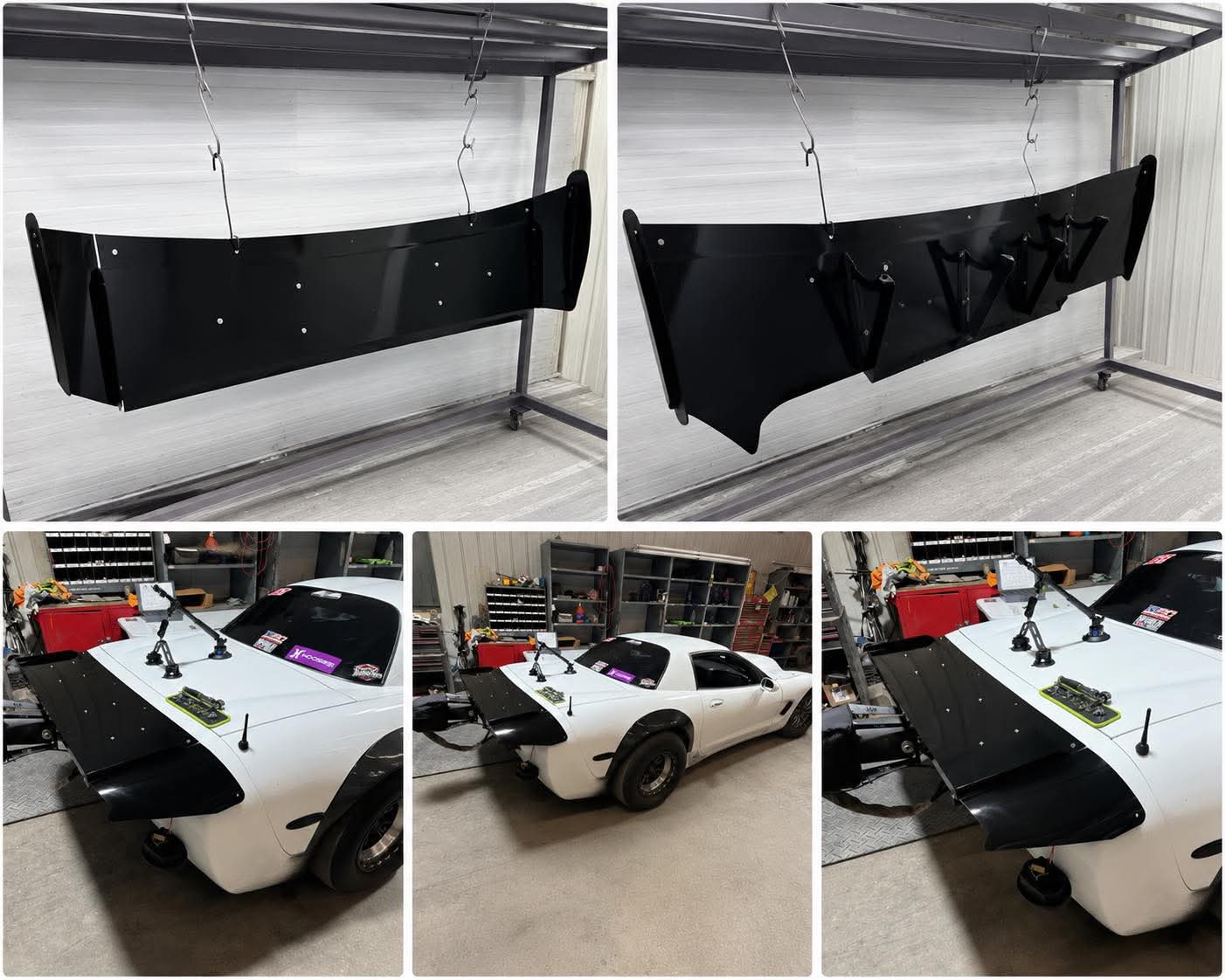 Custom drag Corvette rear wing powder coated gloss black
