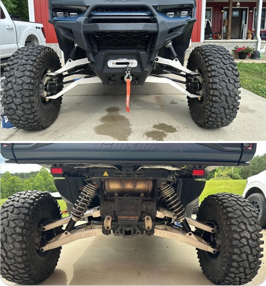 Can-Am SXS control arms and suspension components powder coated in gloss white by Prestige Customz