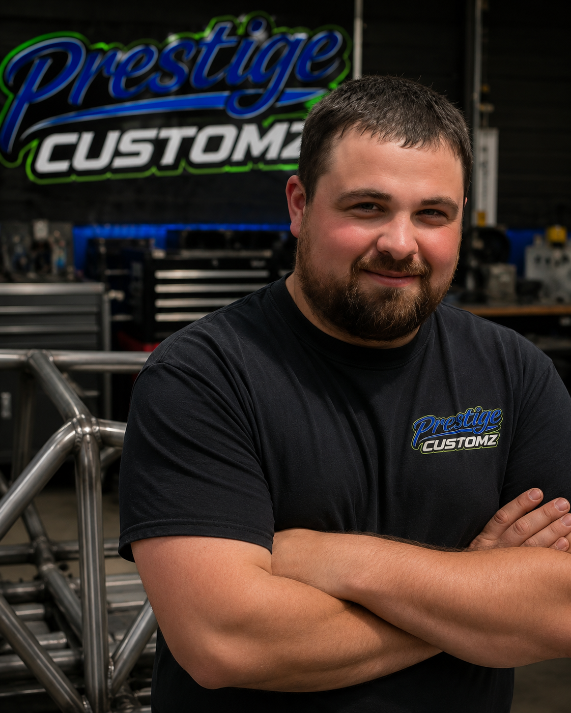 Zach Williamson, owner of Prestige Customz LLC, in the Kermit, WV fabrication shop
